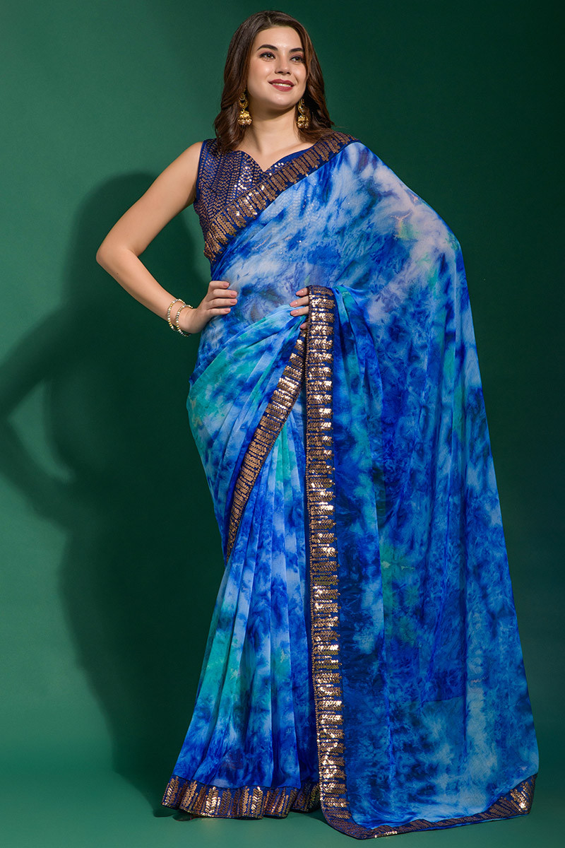 Printed saree outlet with lace border
