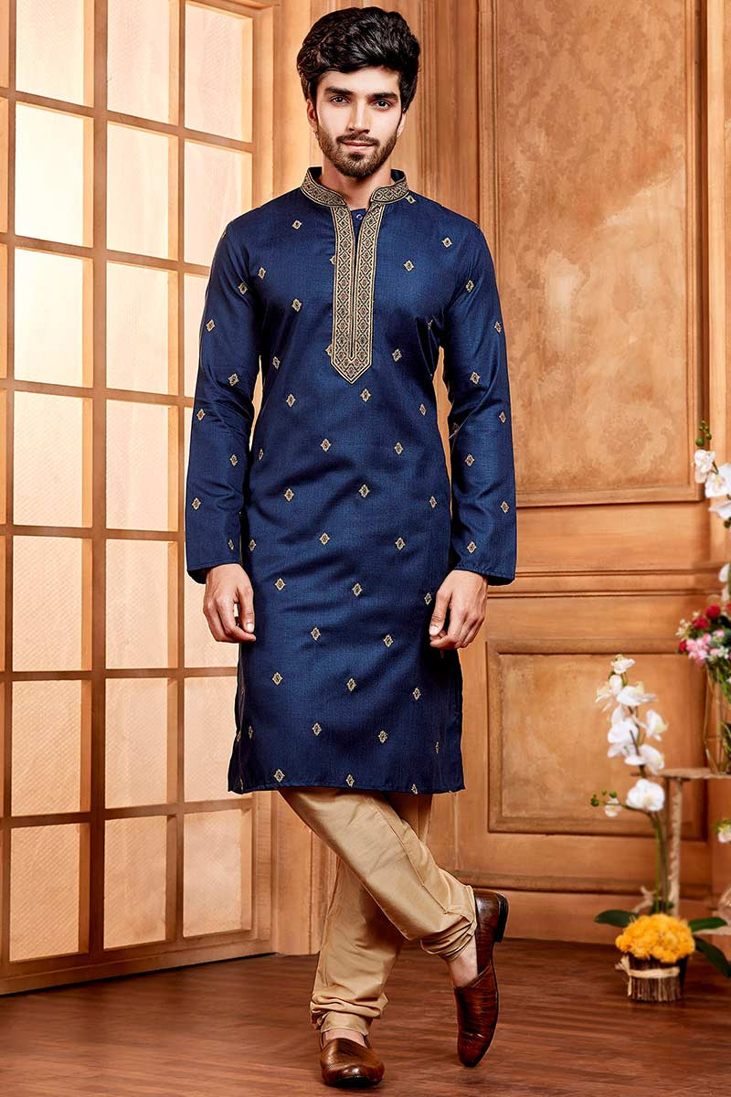 Blue kurta golden pajama clearance