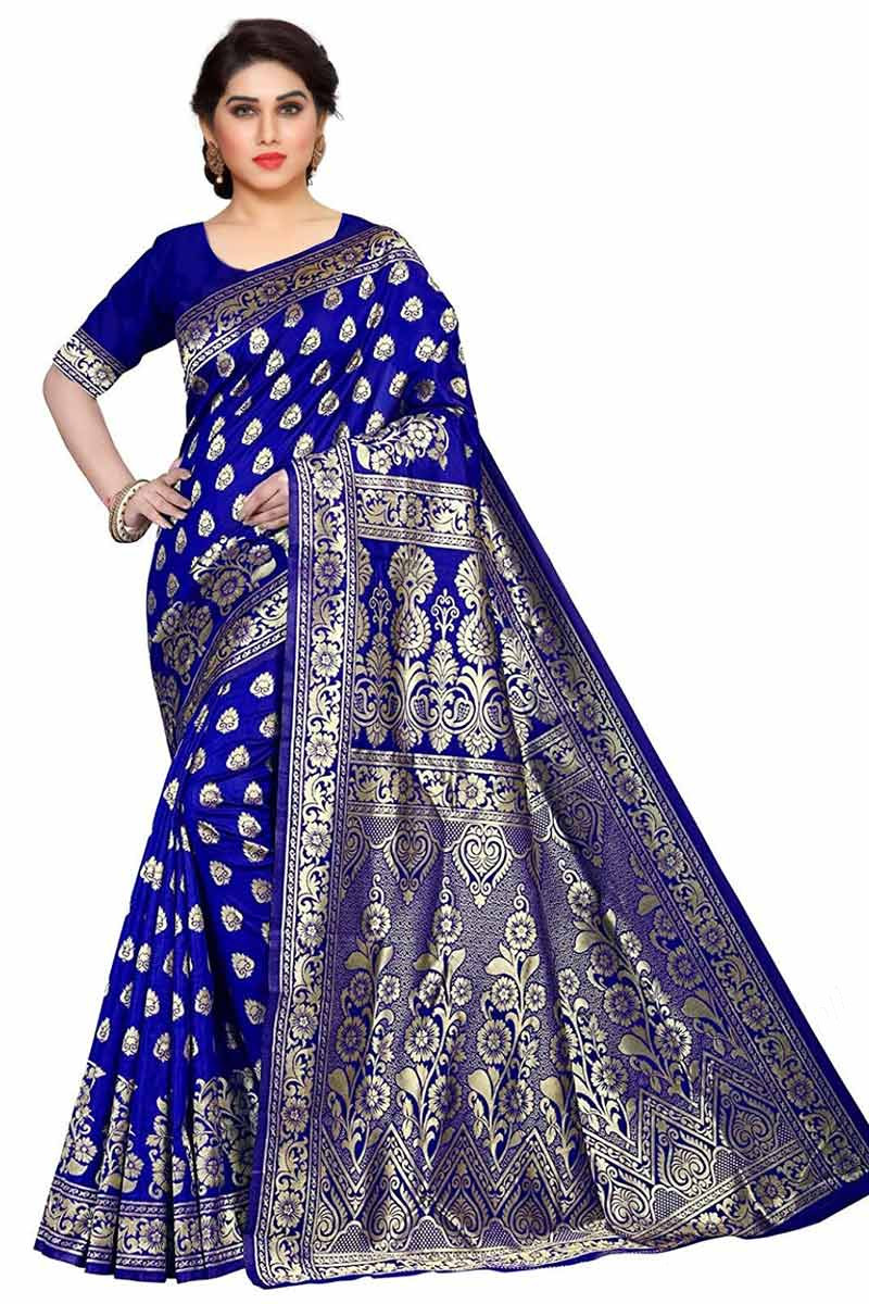 Blue Soft Silk Wedding Wear Saree With Woven Zari Work SARV116391