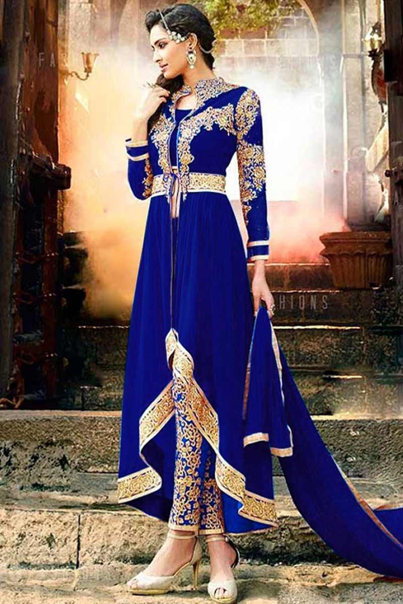 Royal Blue Paithani Silk Anarkali Dress – Shopzters