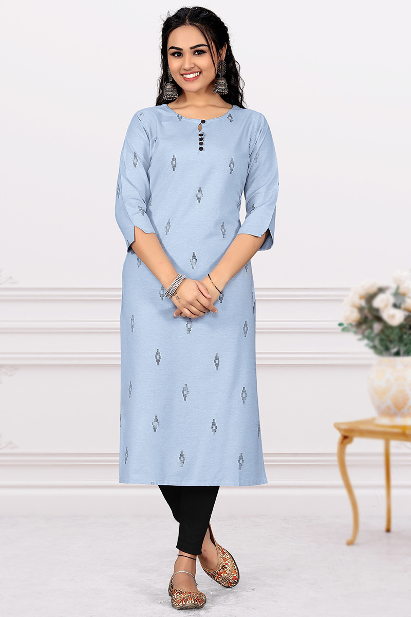 Shopping Online Printed Bluish Grey Kurti LKV002495