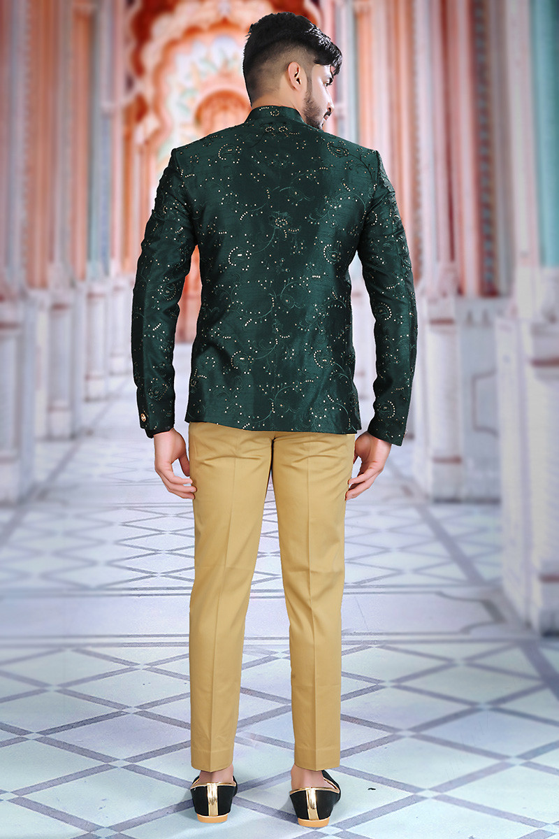 Modern Sophistication: Green 5-Button Bandhgala Suit – Bhavya Bhasin