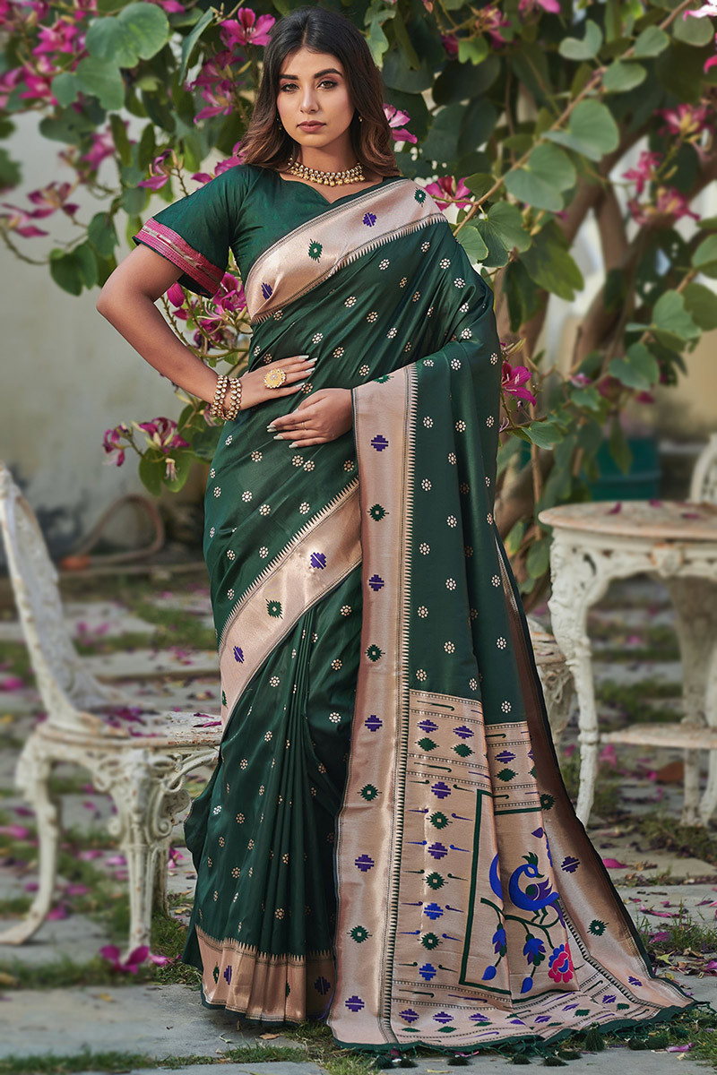 Banarasi Saree in Dark Green : SNEA2419