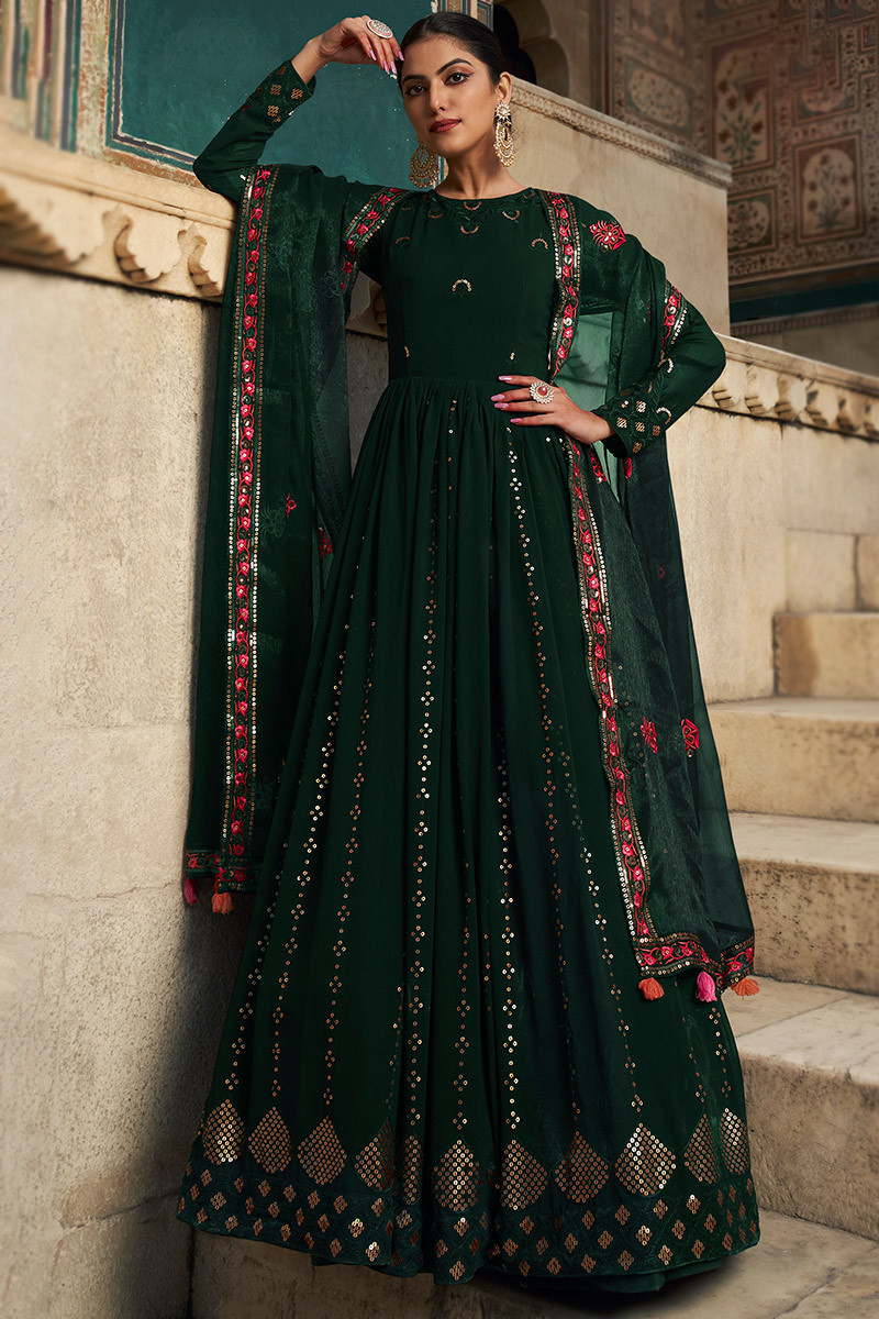 Bottle Green Georgette Long Anarkali Suit