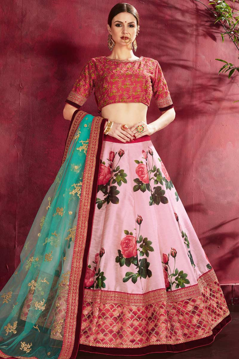 Brick Red Banglori Silk Choli with Banglori Silk Lehenga