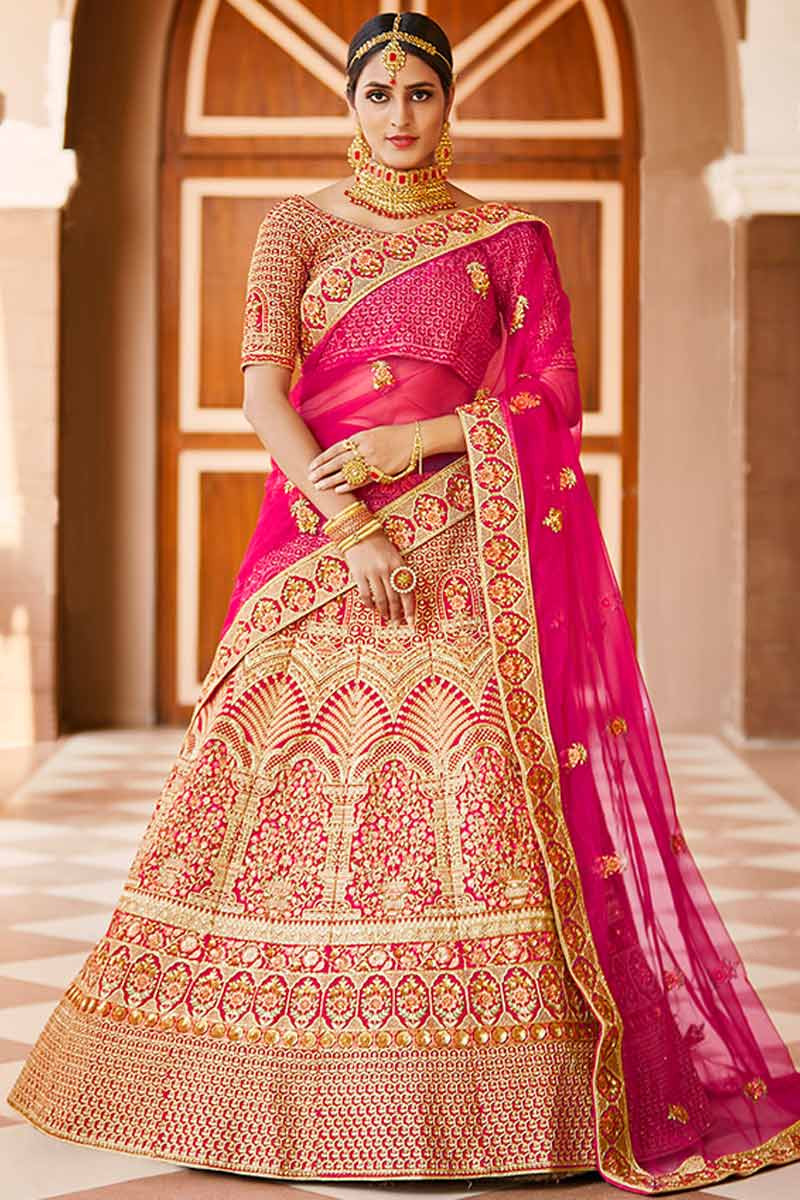 Pink velvet bridal lehenga sales