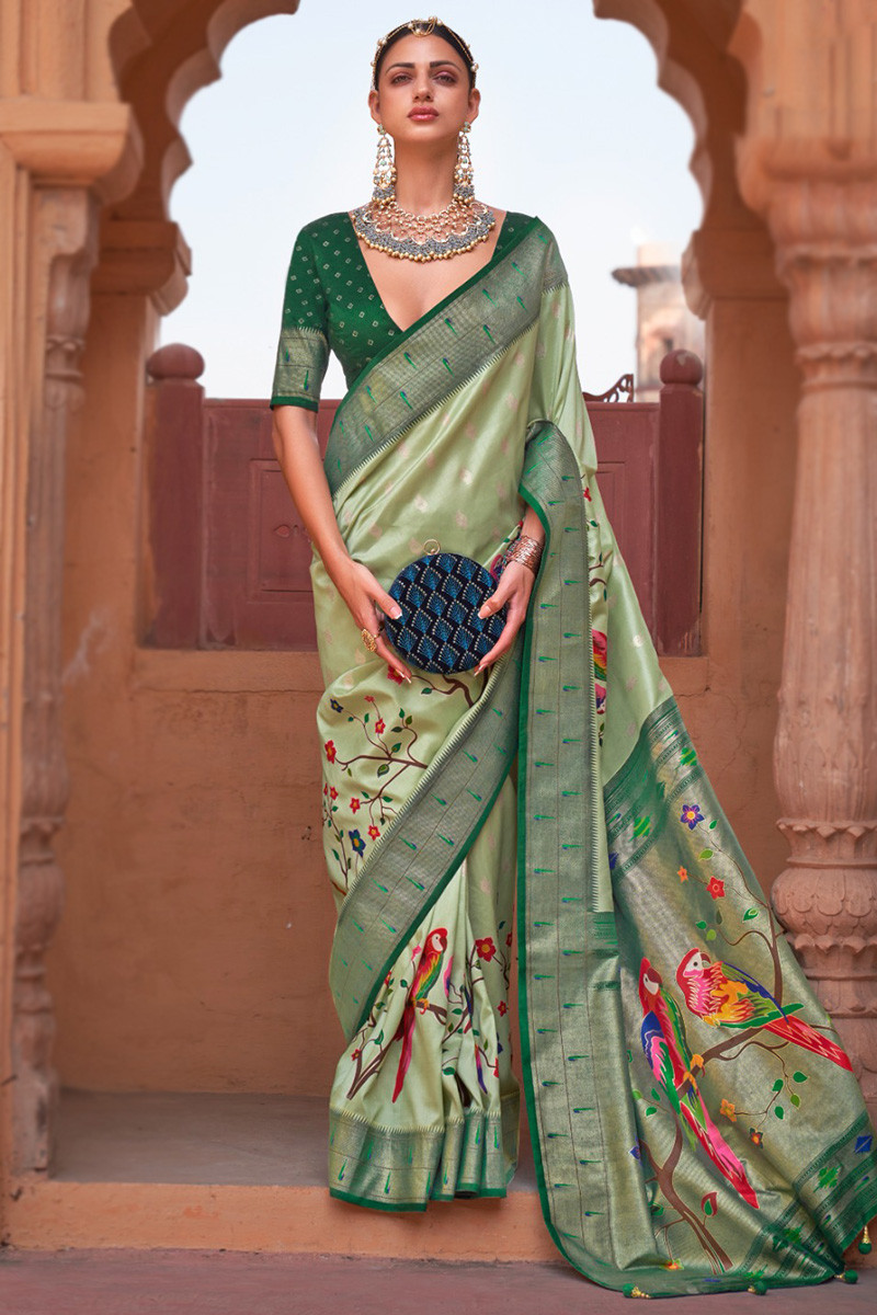 Elegant Green Paithani Silk Saree - Shop Now