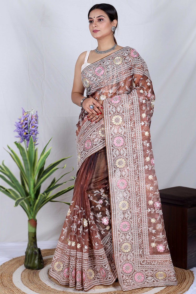 SEEWELL.in Plain Georgette Chikan Saree, 5.5 mtr at Rs 790 in Surat