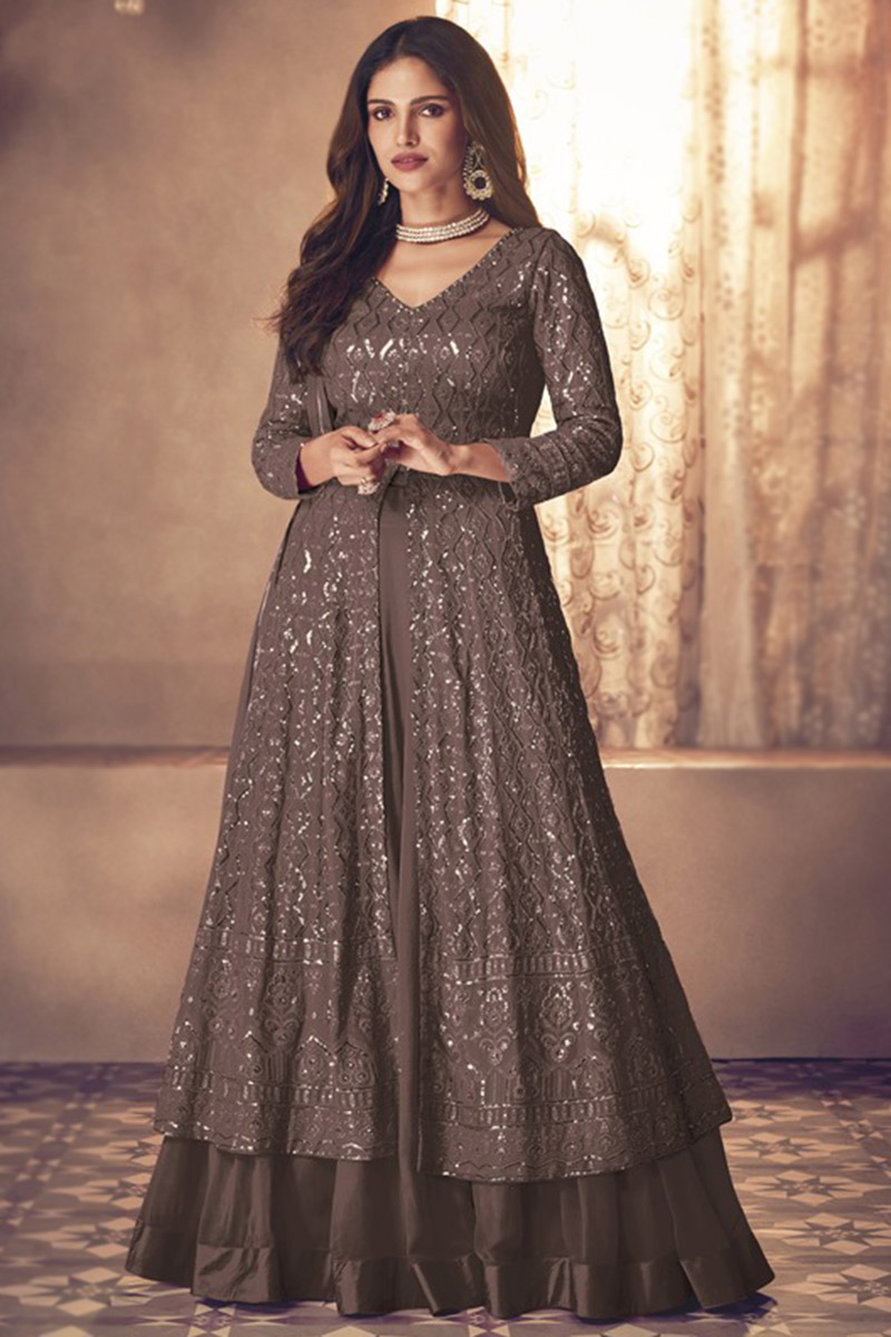 Brown Georgette A Line Lehenga