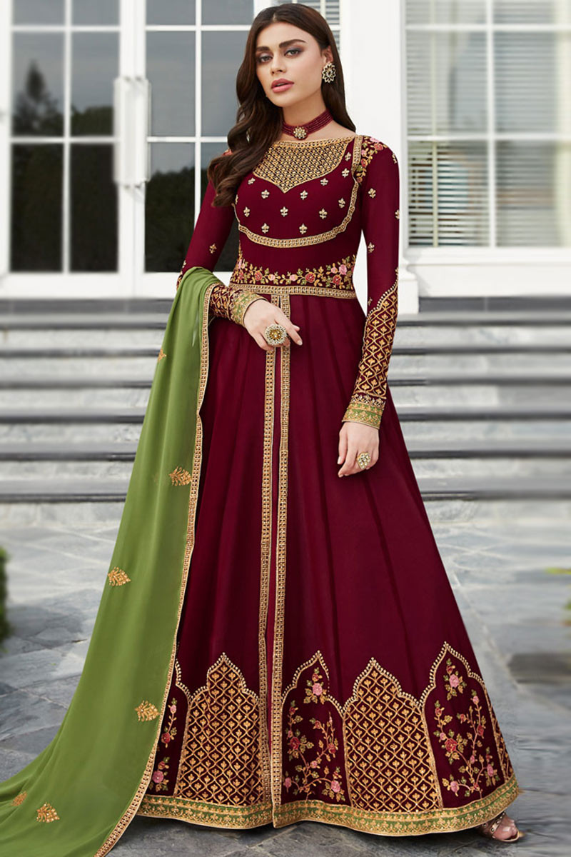 Eid Collection Burgundy Anarkali Suit with Zari Work LSTV117059