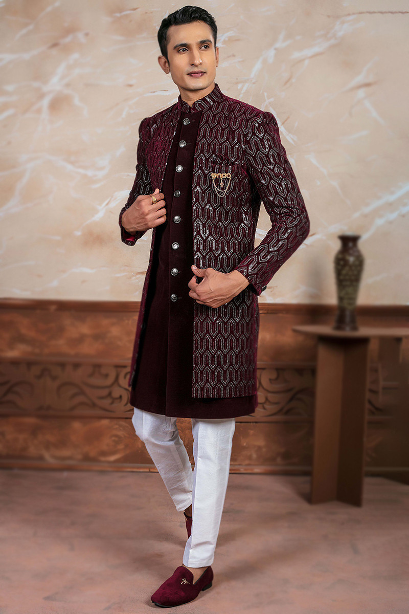 Burgundy sherwani hotsell