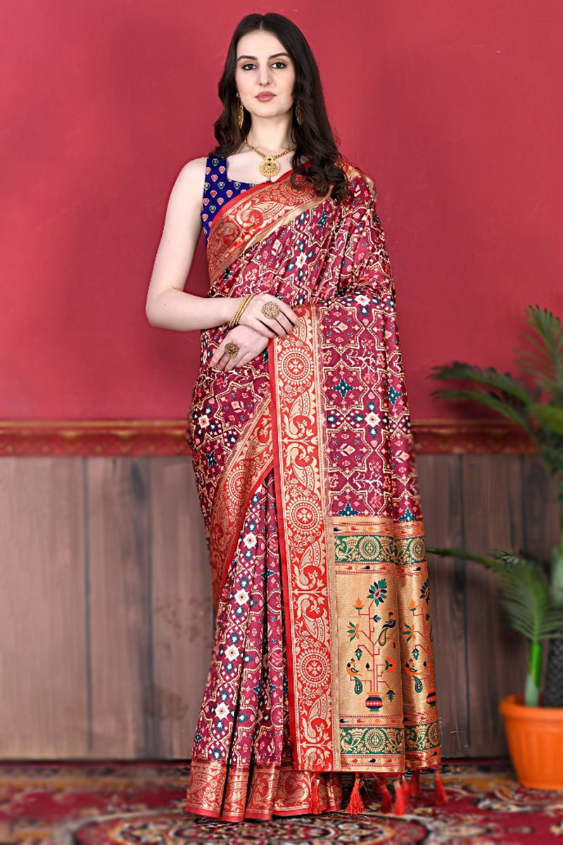 Burgundy discount wedding saree