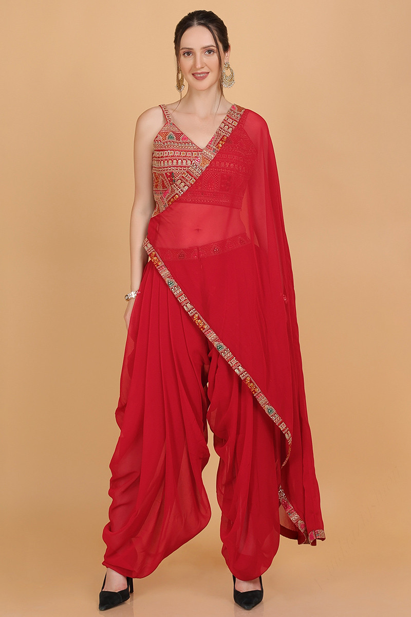Red dhoti pants top