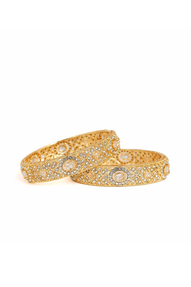 White Stone Gold Plated Traditional Kada