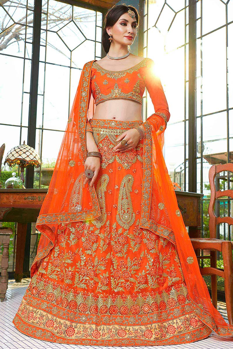 Carrot colour bridal lehenga online