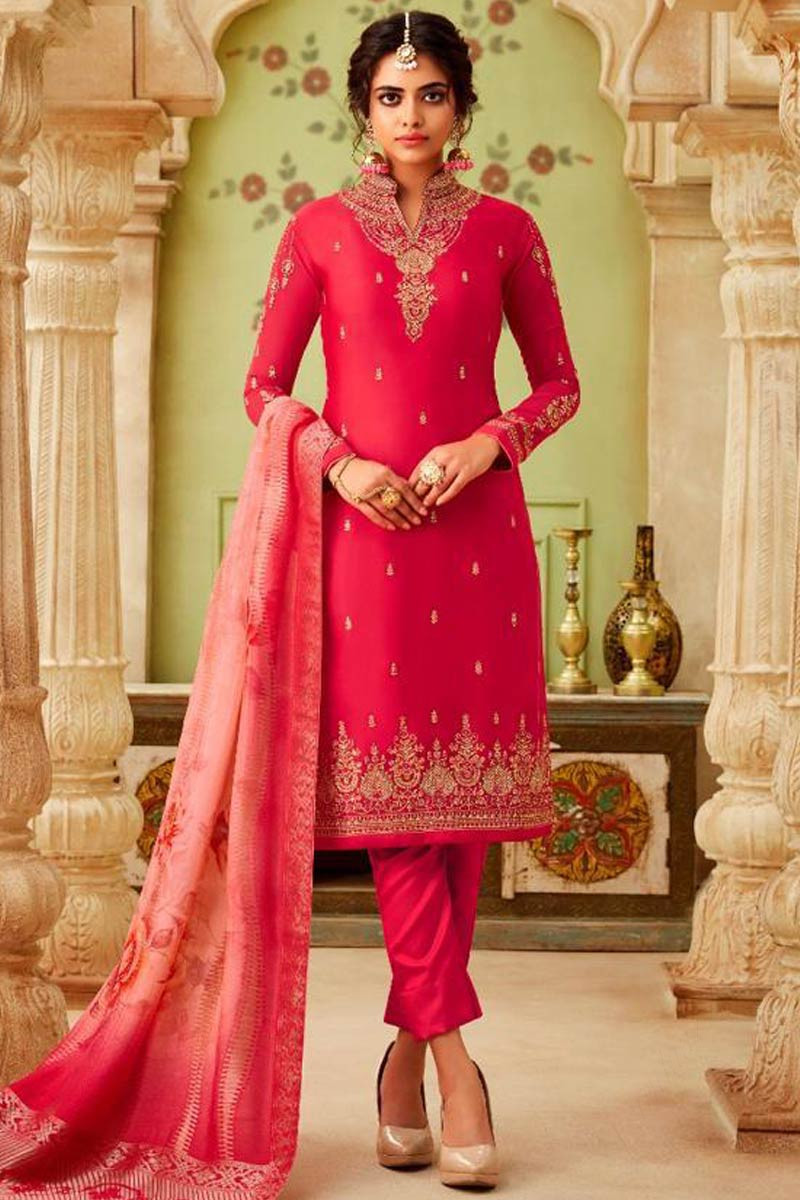 Red satin pant suit sales
