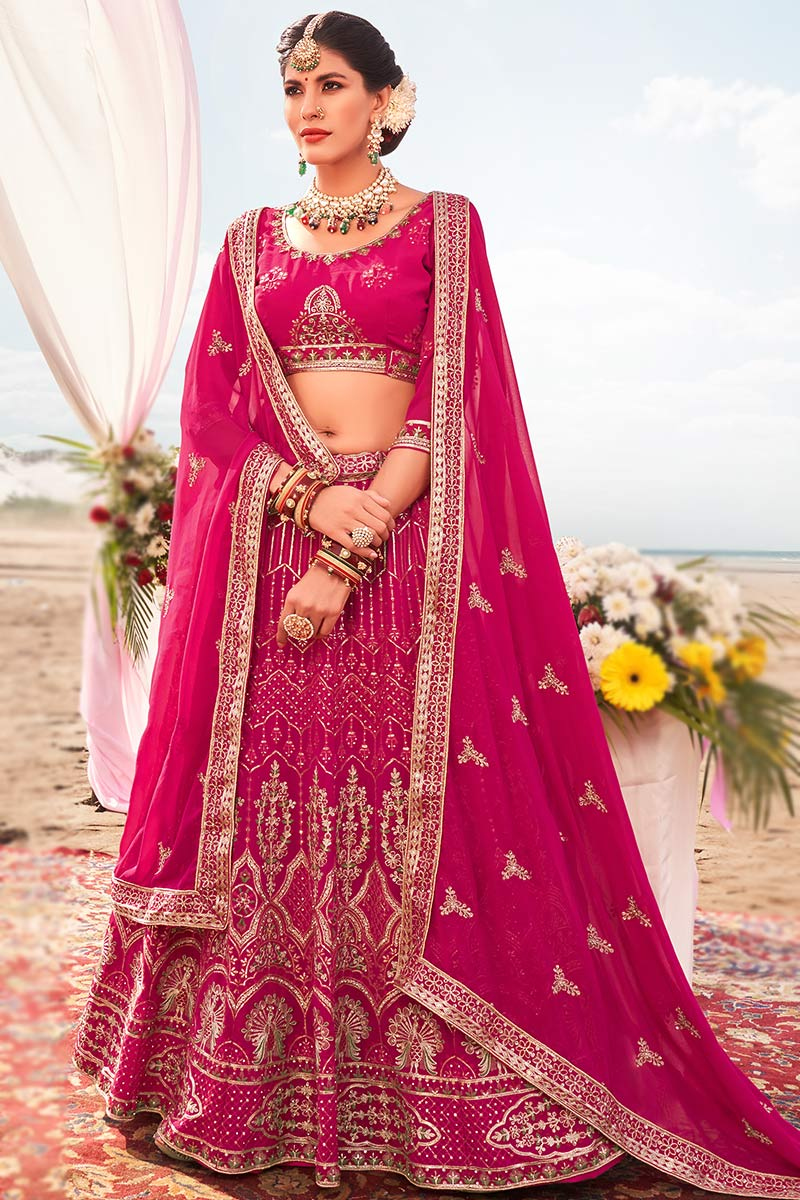 Cerise Pink Georgette Embroidered Lehenga