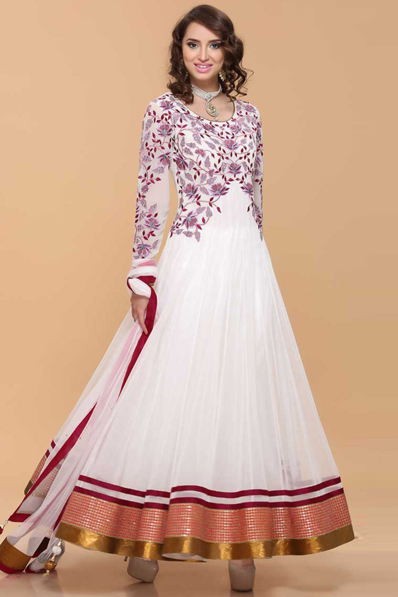 Pure Georgette Handwork Chikankari Off-White Anarkali Suit – FashionVibes