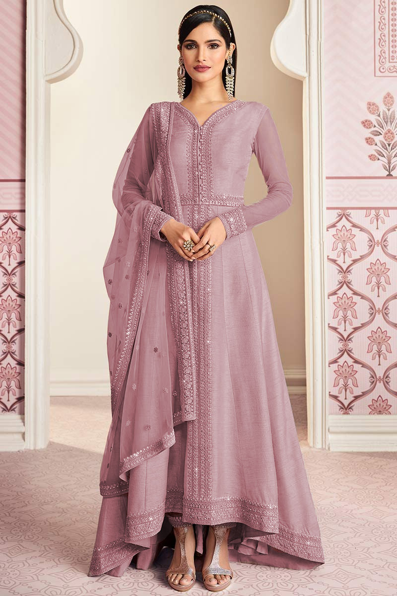 Mauve shop embroidered dress