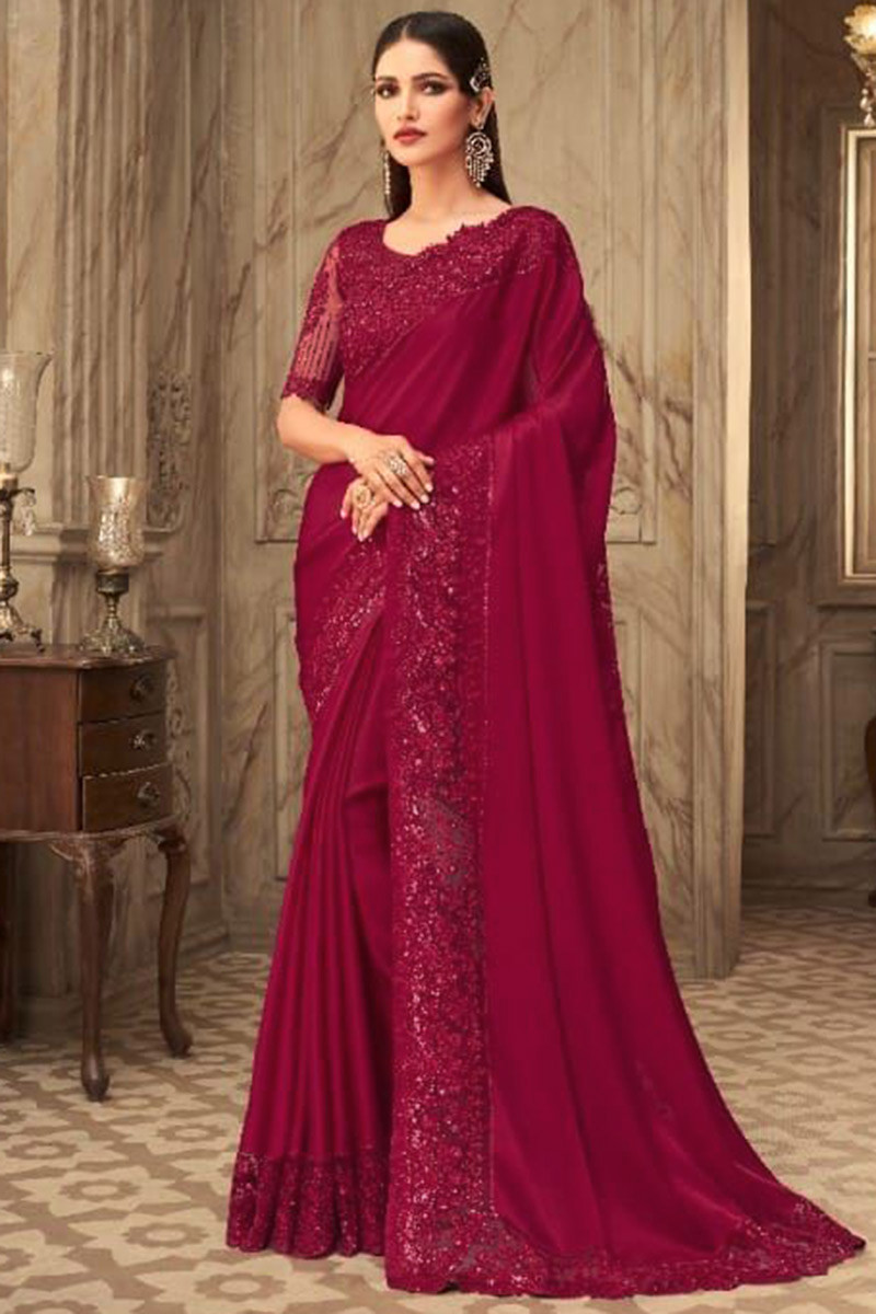 Buy Maroon Saree: Pure Katan Silk Sweetheart Neck With Blouse For Women by  Neha & Tarun Online at… | Maroon saree, Saree designs party wear, Celebrity  style dresses