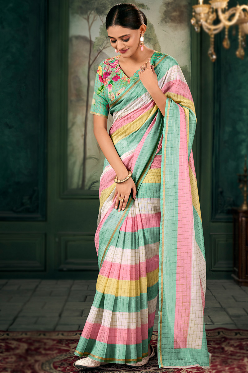 Chanderi Multi Color Printed Light Weight Saree