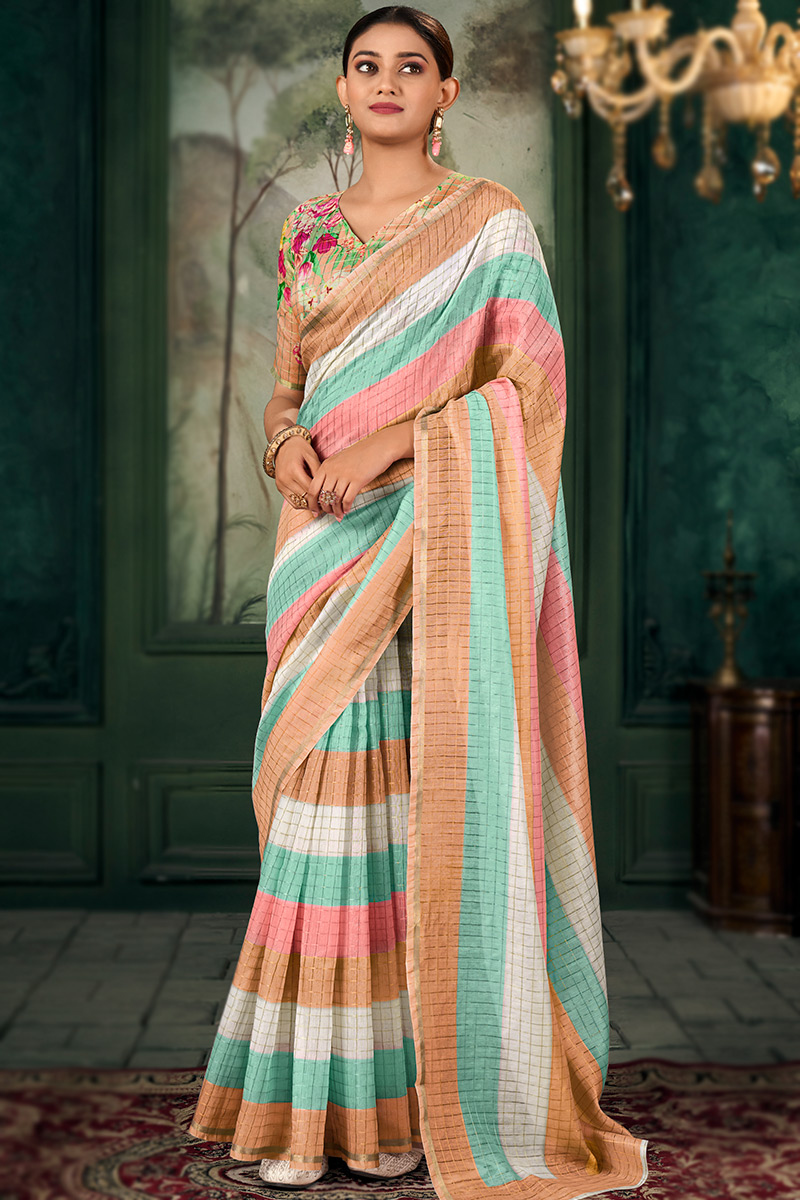 Chanderi Printed Multicolor Casual Wear Light Weight Saree