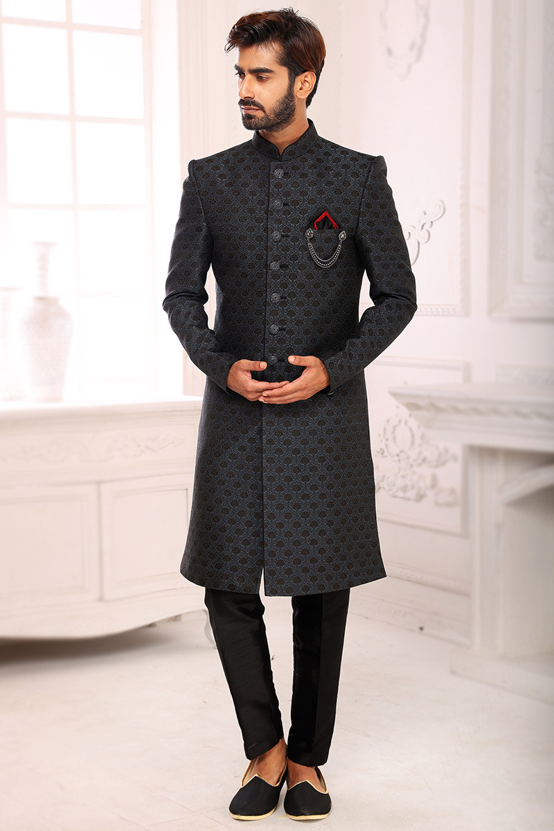 Online Fashion Shopping Men Sherwani in Pistachio Green Embroidered Fabric  MSTV01331
