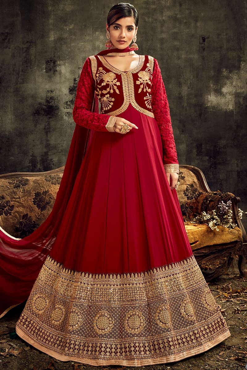 Ruby Red Heavy Georgette Sequence Work Anarkali Suit
