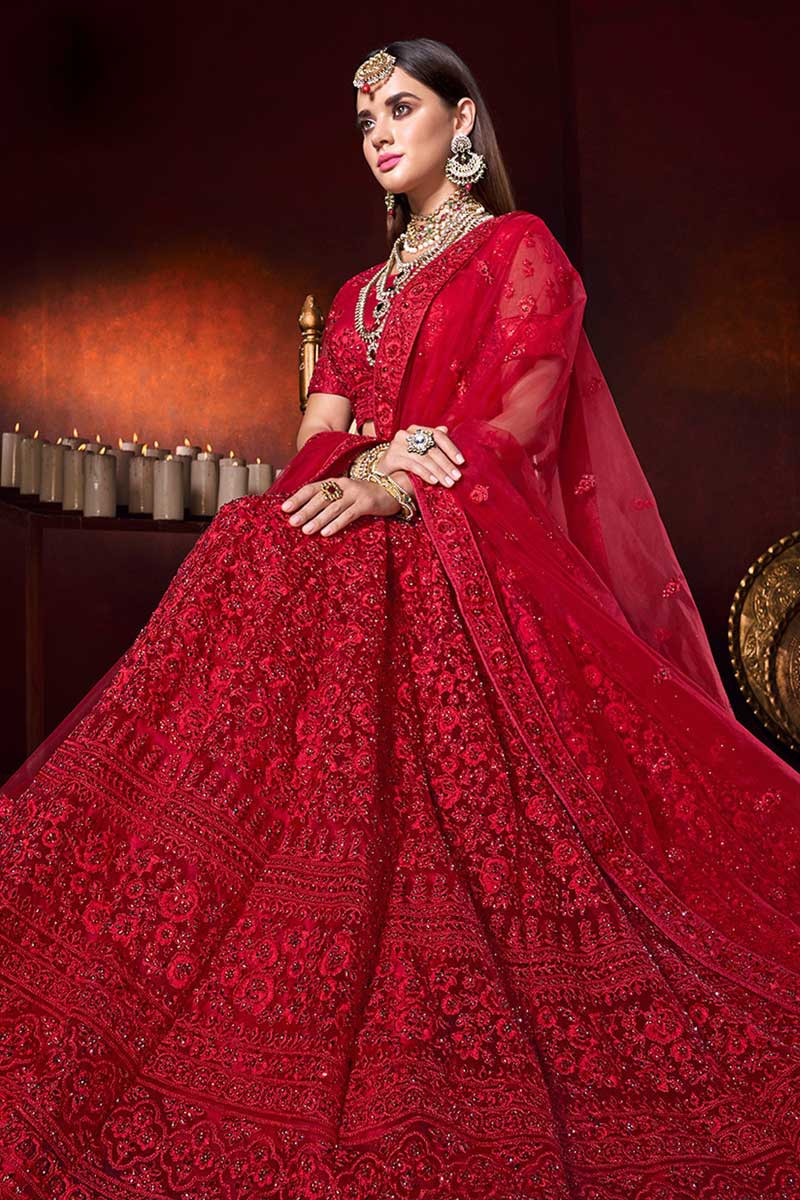 Bridal lehenga in cherry red new arrivals