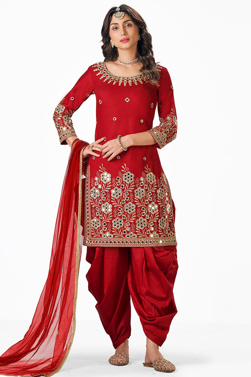 Buy Red Embroidered Trendy Salwar Kameez Online