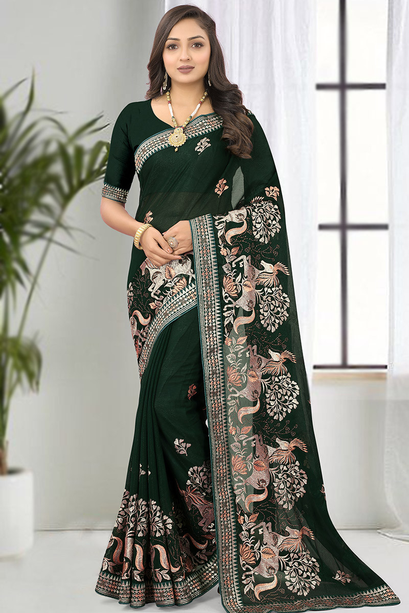 Embroidery chiffon deals saree