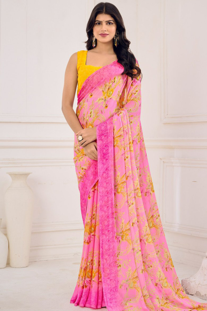 Chiffon Light Pink Printed Saree for New Year Festive Look