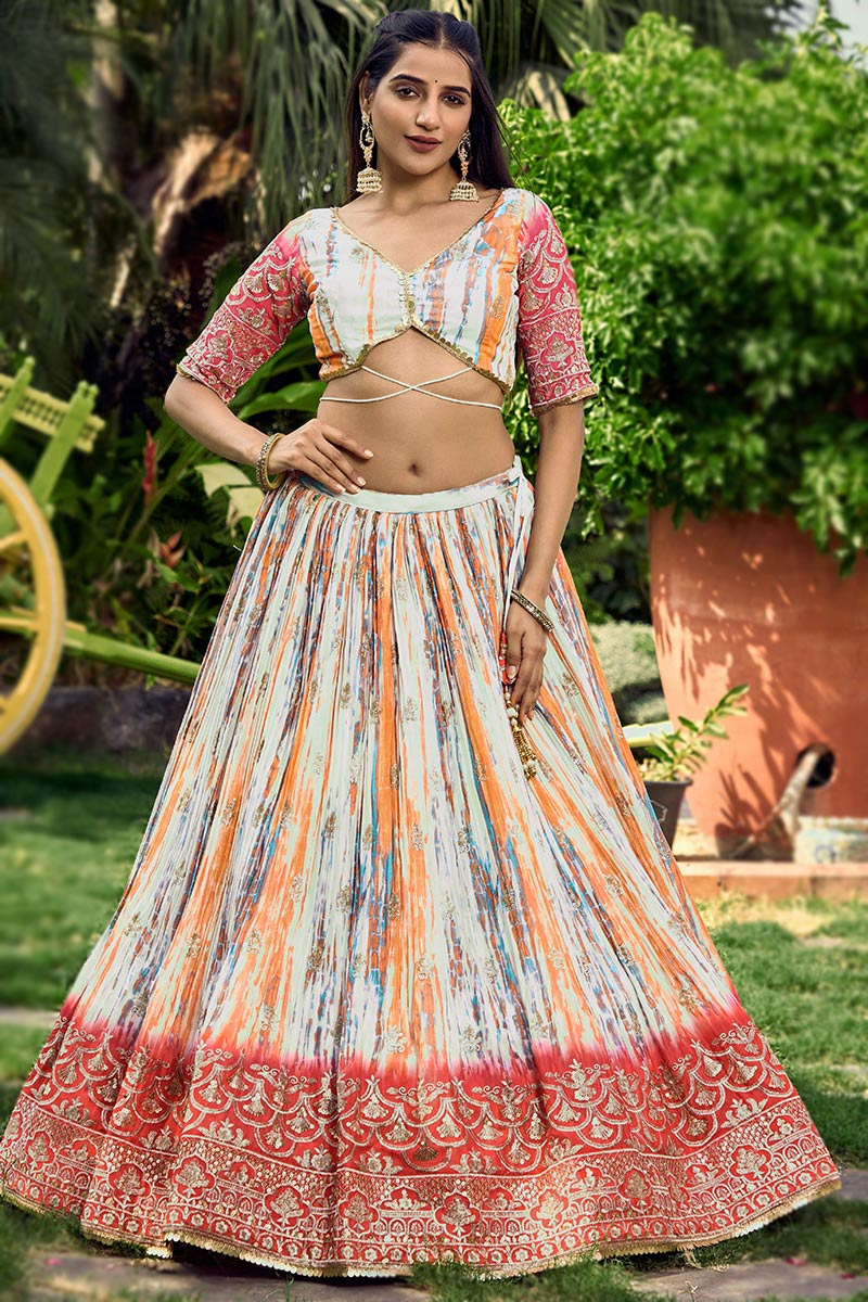Chinnon Mint Blue Zari Embroidered Flared Lehenga 