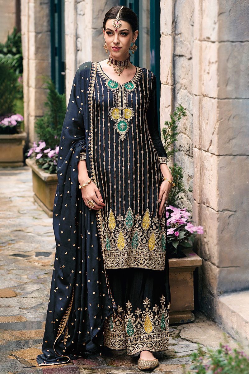 Navy blue palazzo suit shop