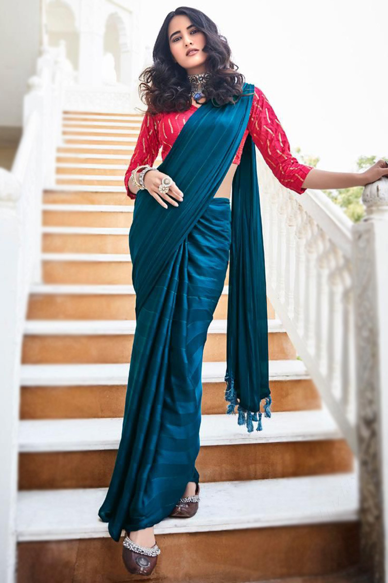 Buy Multi-Color Zari Weaving Satin Event Wear Saree From Ethnic Plus