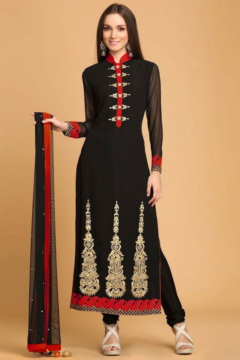 Trendy Faux Georgette With Heavy Embroidery And Hand Work Black Color Semi  stitched Pakistani Salwar suit