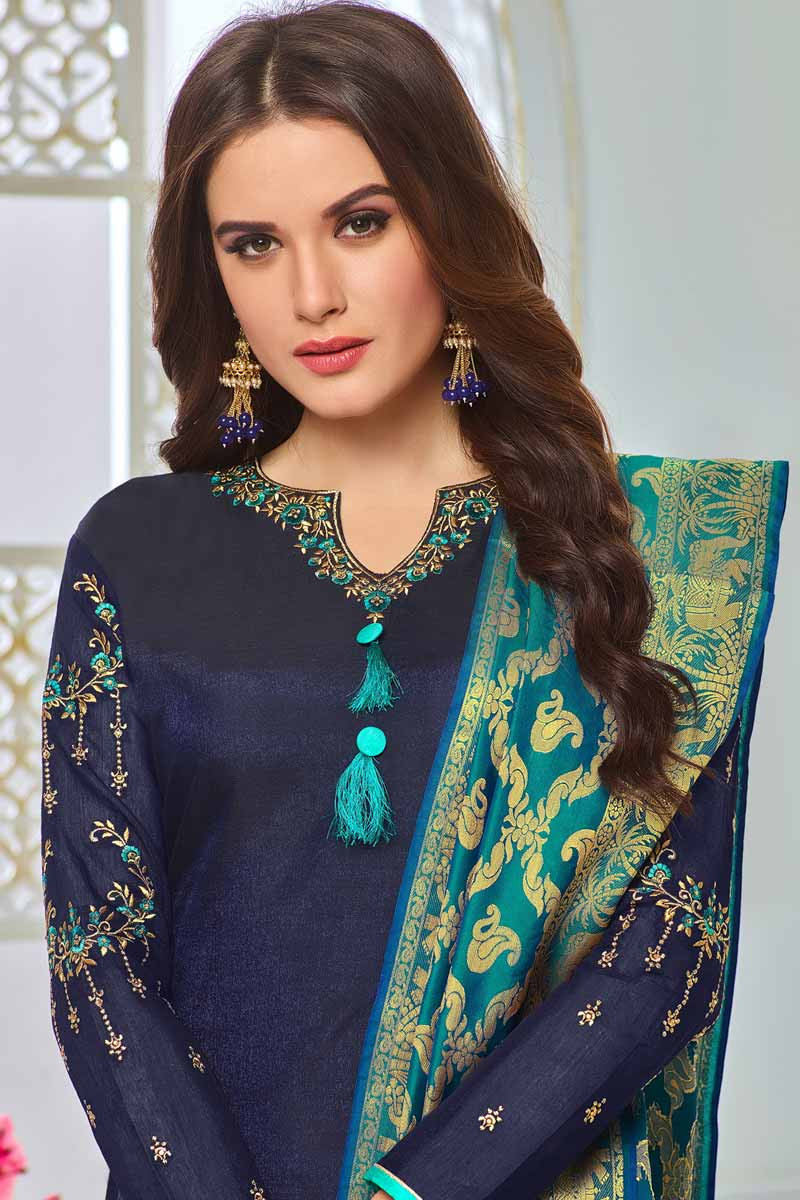 Cotton Denim Blue Churidar Suit