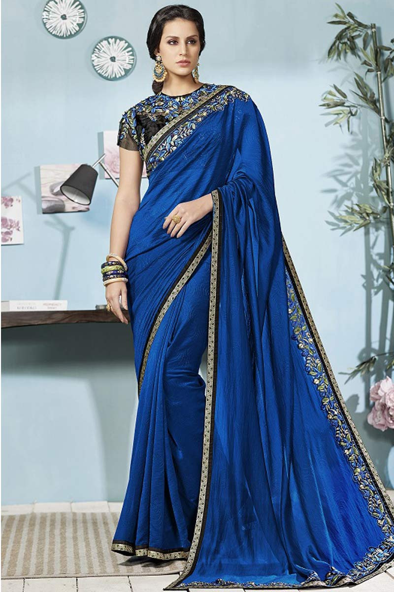 Buy online Women's Solid Blue Colored Saree With Blouse from ethnic wear  for Women by Stylee Lifestyle for ₹1649 at 65% off | 2024 Limeroad.com