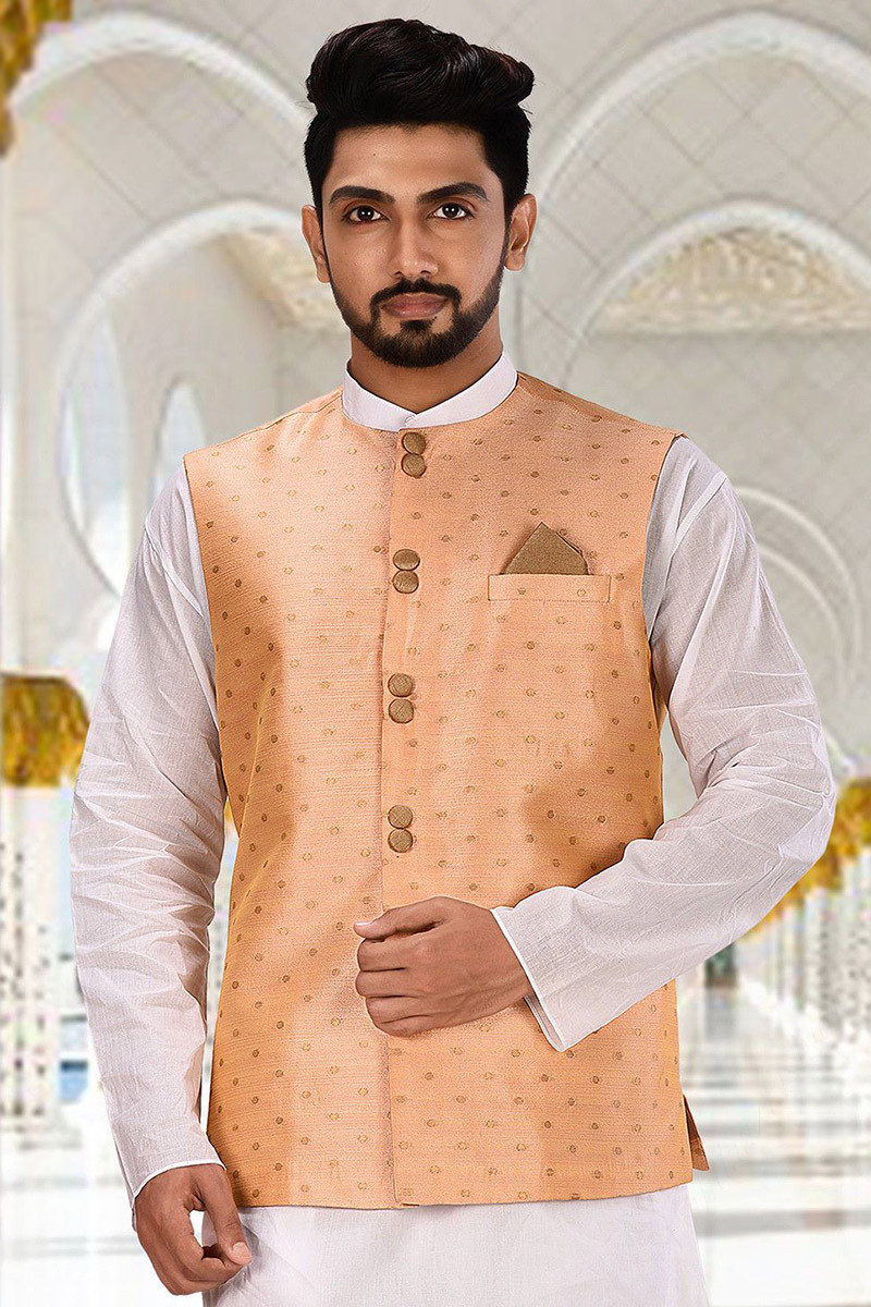Coral Peach Cotton Men Waist Coat