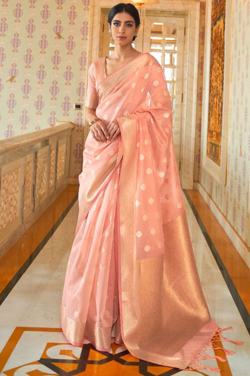 Peach color wedding pattu saree shop