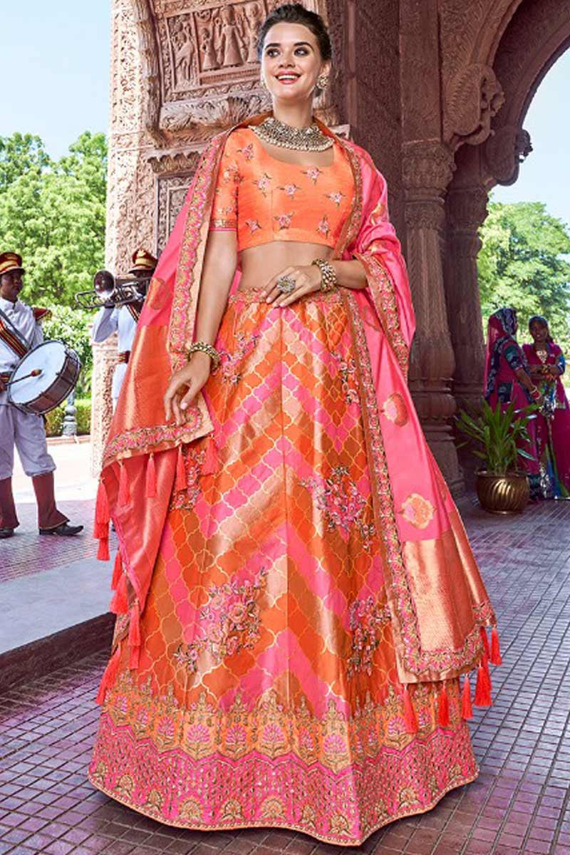 Buy MIARA Women Embroidered Semi Stitched Lehenga Choli (Orange) Online at  Best Prices in India - JioMart.