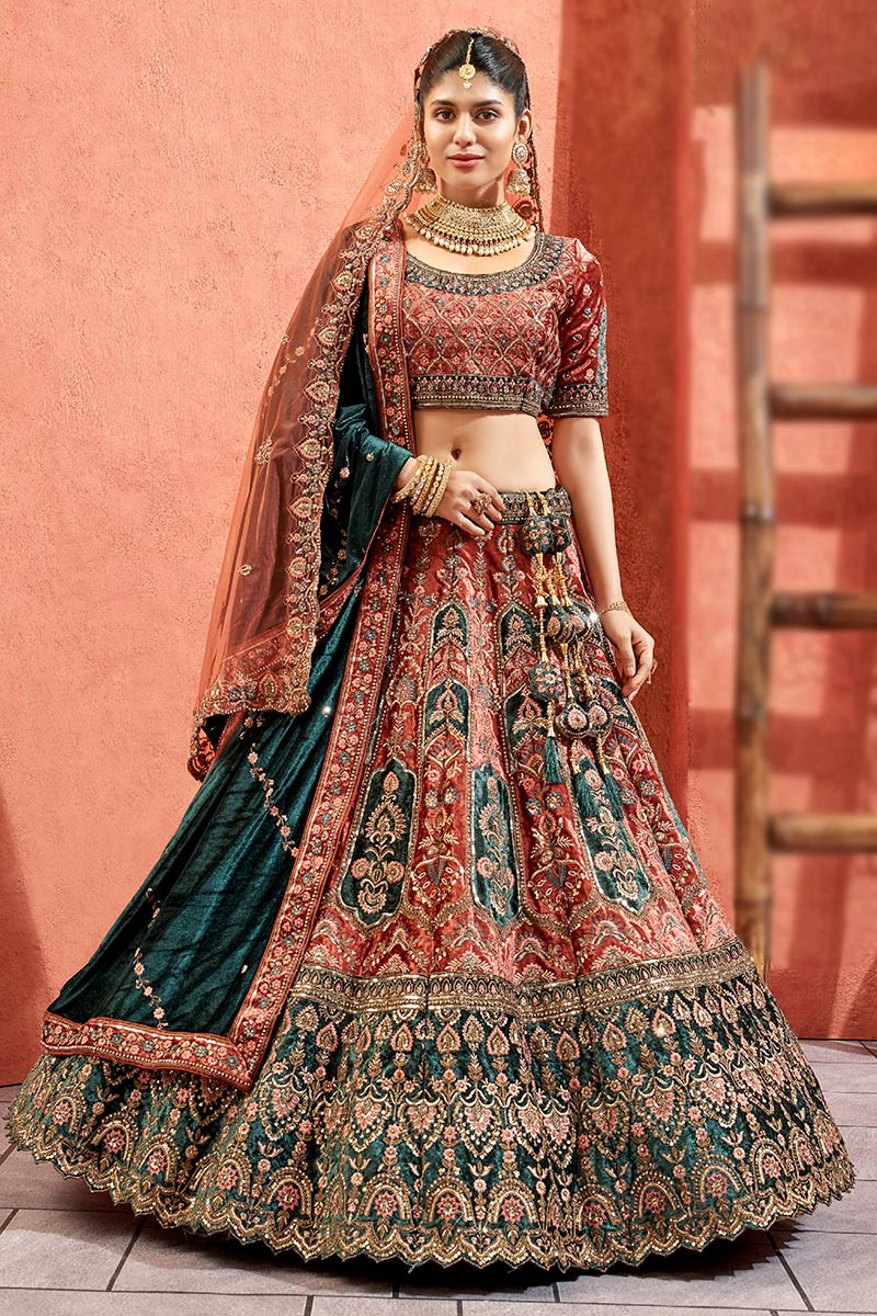 Coral bridal lehenga shop