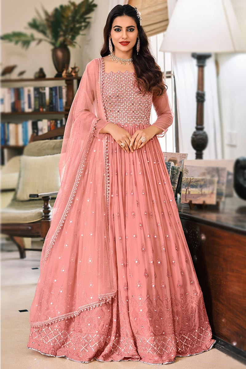 Shop Ceremonial Anarkali Suit - Net Tempting Pink Floor Length Suit –  Empress Clothing