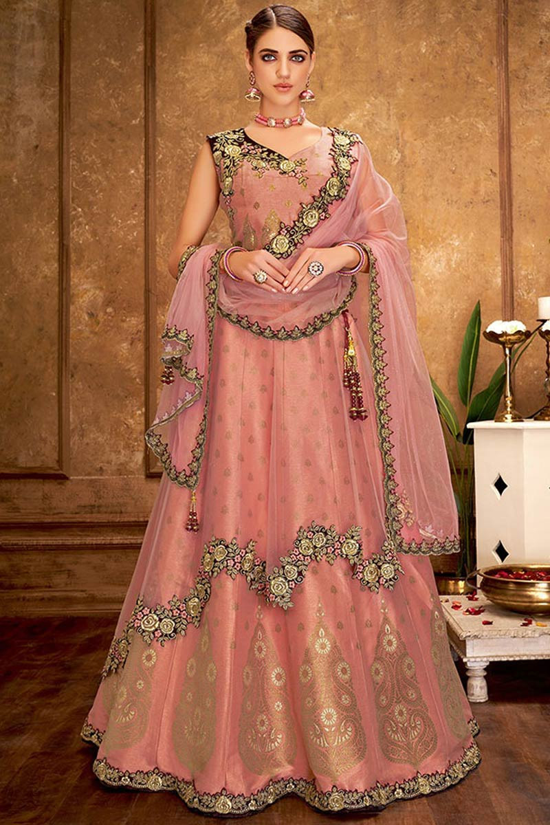 Buy Pink Assorted Butta Lehenga with Blouse and Stripe Dupatta by SVA BY  SONAM & PARAS MODI at Ogaan Online Shopping Site