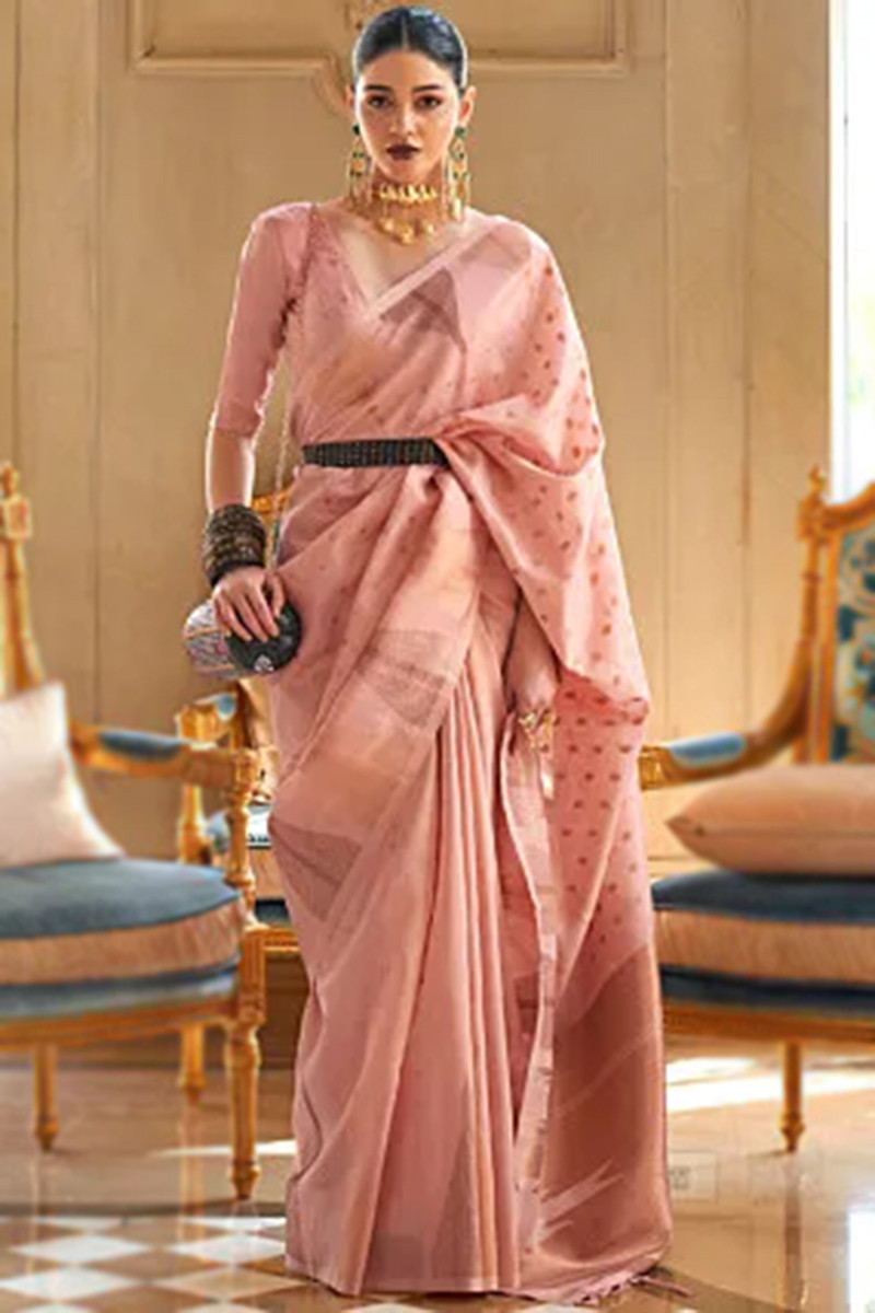 Buy Pink Tissue Organza Saree by Designer THE WEAVES for Women online at  Kaarimarket.com