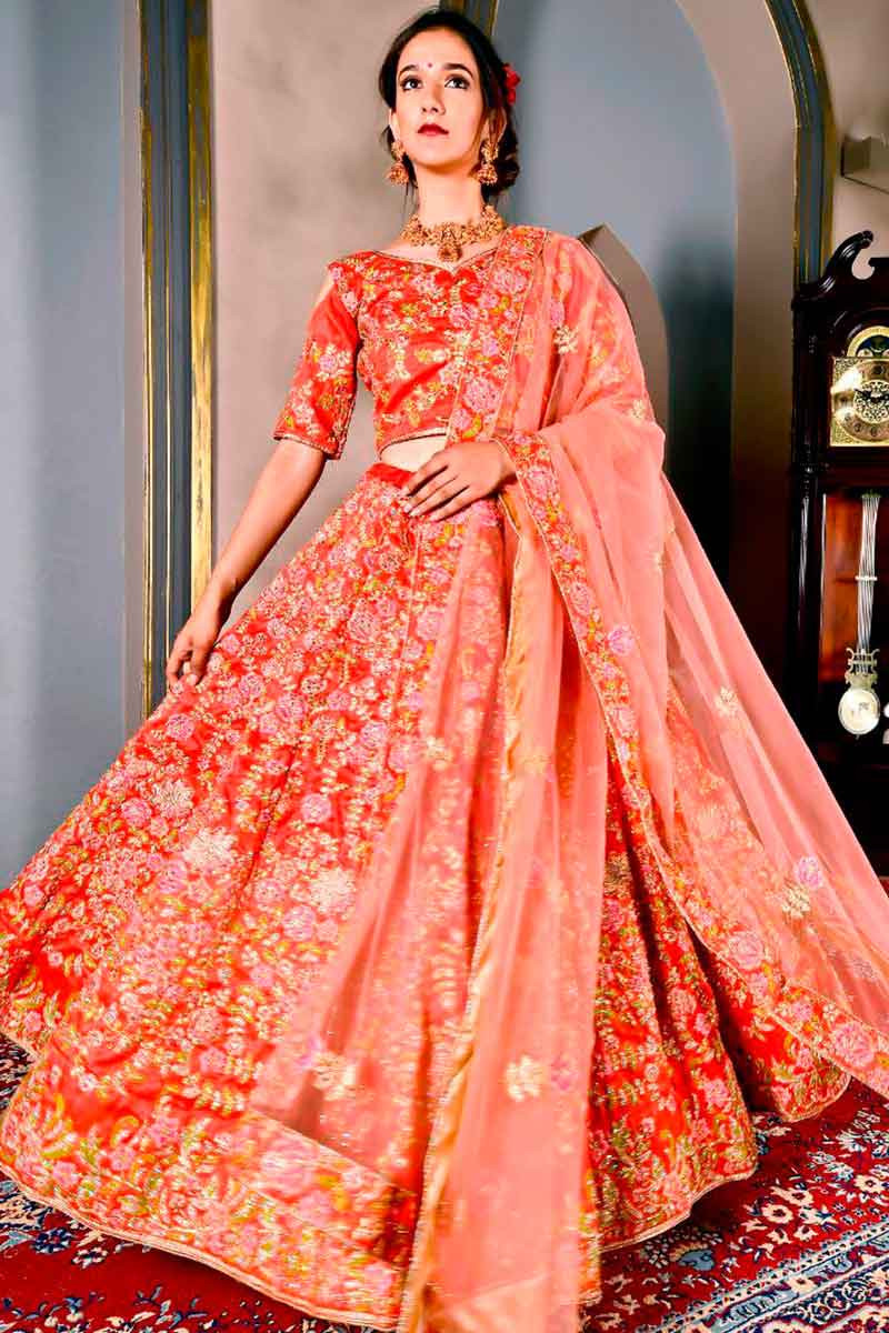 Pink Colored Banglori Silk Thread Work Lehenga Choli at Rs 1800 | Silk  Lehenga in Surat | ID: 14954905112