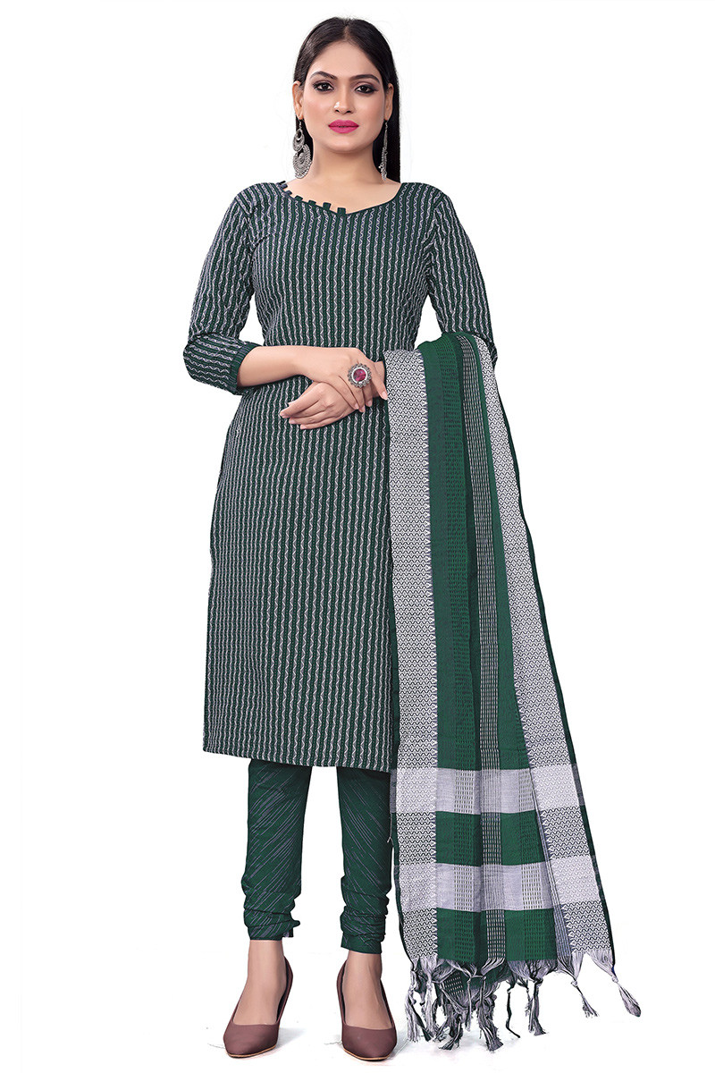 Buy Trending Fashion Cotton Bottle Green Churidar Suit LSTV124511