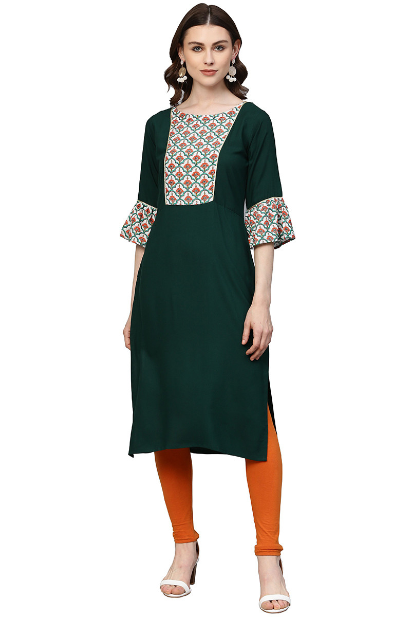Buy Cotton Dark Green Kurti With Churidar Online LKV0198 Andaaz Fashion