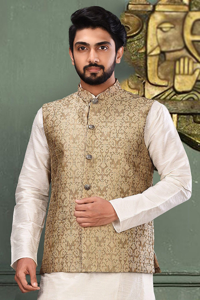 Cotton Grey Beige Men Waist Coat