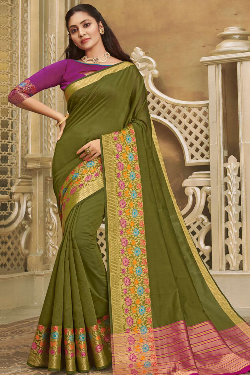 Mehendi Green Chinon Silk Multi Thread Work Lehenga Choli Set – tapee.in